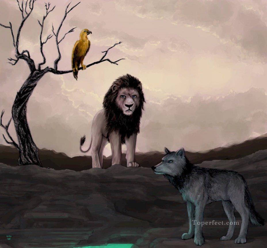 Wolf Lion Adler Ölgemälde